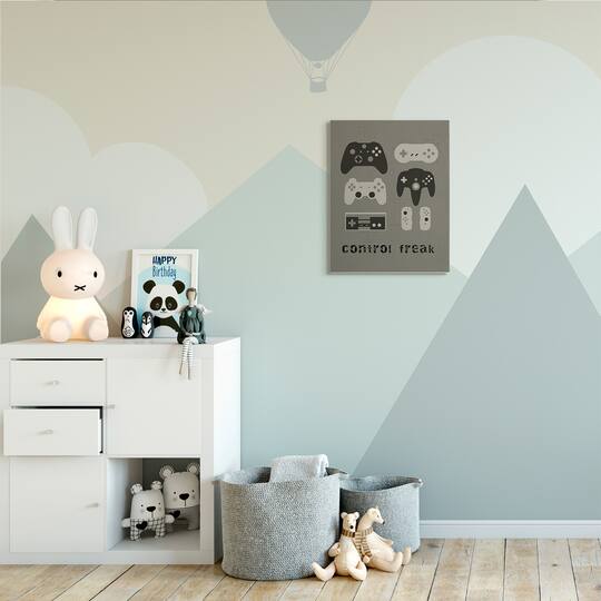 Stupell Industries Control Freak Distressed Pattern Black Grey Controllers Canvas Wall Art